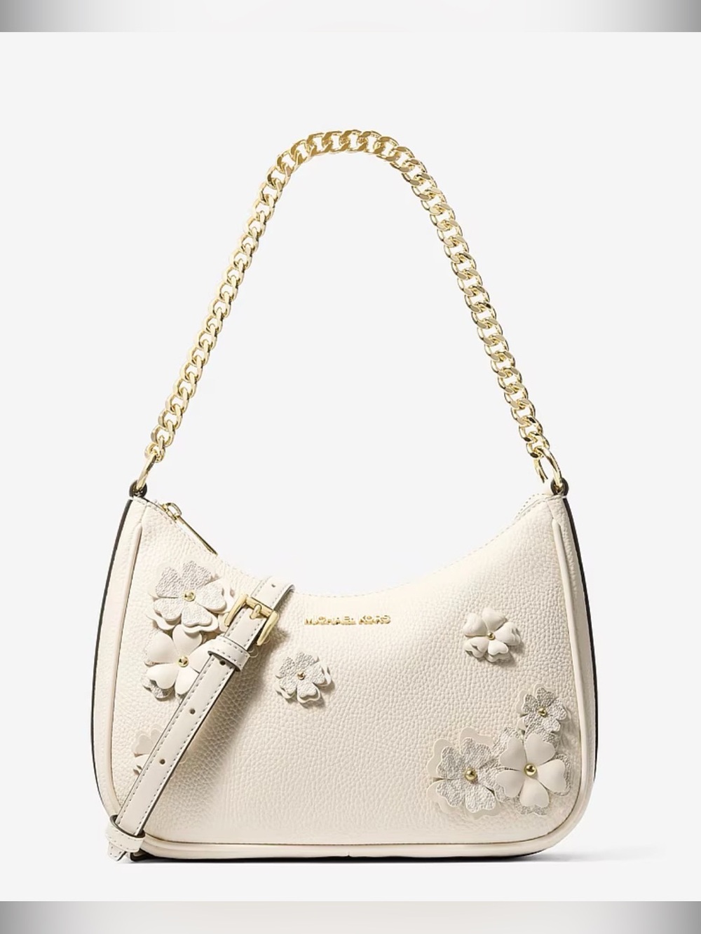 Michael Kors Cream Floral Applique Shoulder Bag with Gold Chain